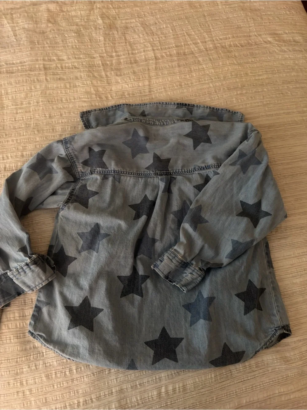 Girls Denim Star Button-Up Shirt - Light Blue